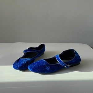 Blue velvet mary jane flats